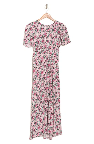 Afrm Jamie Print Open Back Short Sleeve Dress In Pink Garden