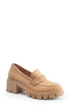 Me Too Blaze Lug Sole Penny Loafer In Tan Microsuede