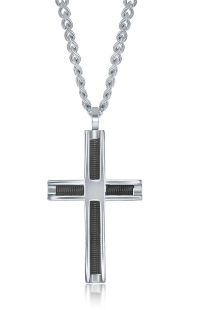 Blackjack Polished Cross Pendant Necklace In Silver