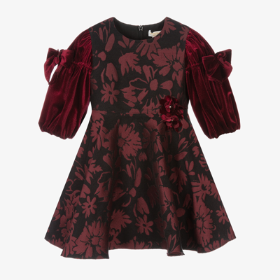 David Charles Babies' Girls Red Brocade Dress