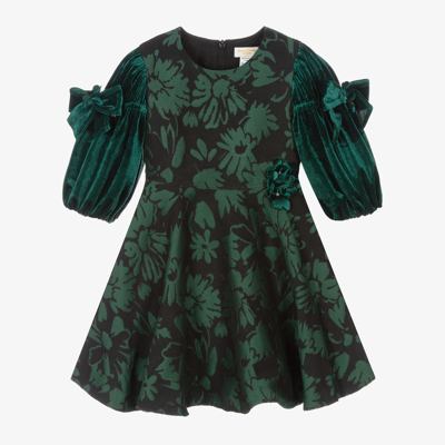 David Charles Babies' Girls Green Brocade Dress