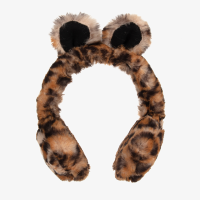 Dolce & Gabbana Kids' Girls Faux Fur Leopard Earmuffs In Brown