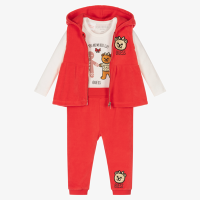 Guess Babies' Girls Red Velour Tracksuit Set
