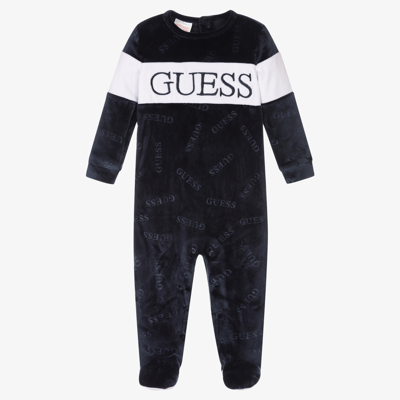 Guess Boys Navy Blue Velour Babygrow