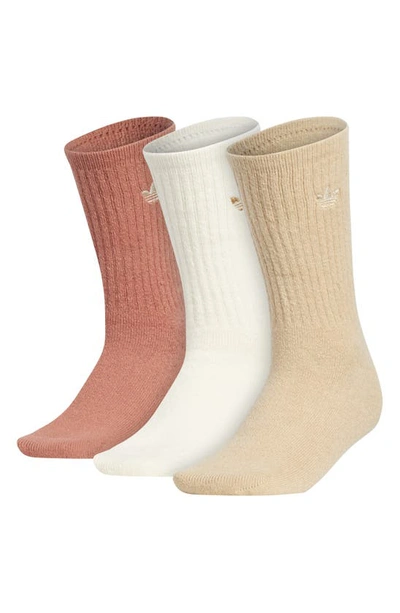 Adidas Originals Assorted 3-pack Originals Embroidered Trefoil Logo Crew Socks In Magic Beige/wonder White/magic Earth