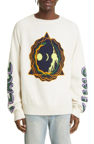 The Elder Statesman Peace And Unity Jacquard-knit Cashmere Sweater In White