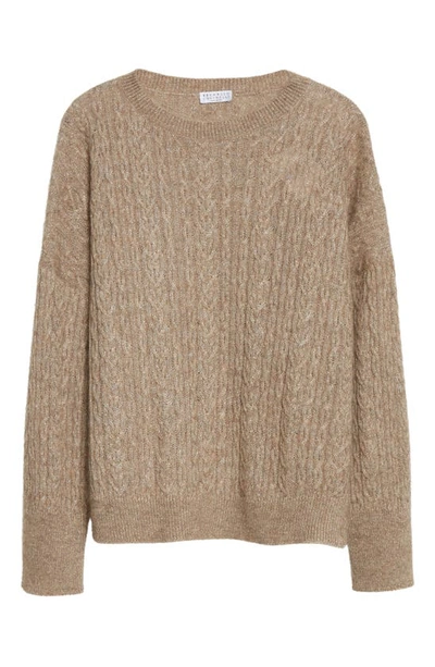 Brunello Cucinelli Metallic Shimmer Cable Knit Sweater In Beige