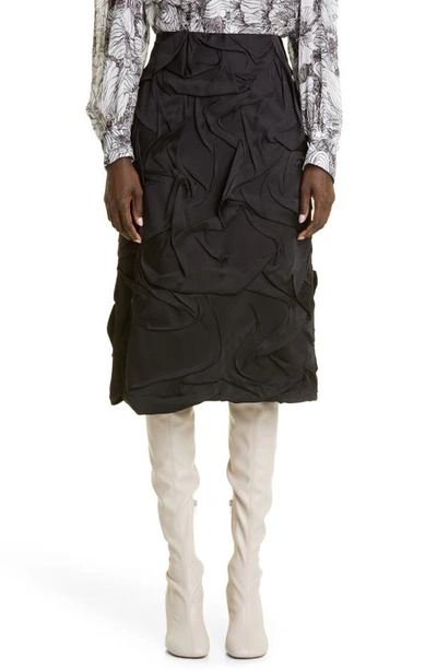 Dries Van Noten Salby Textured Satin Midi Skirt In Black 900