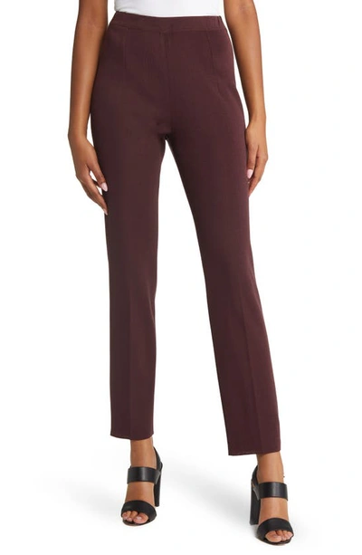 Ming Wang Pull-on Straight Leg Pants In Auburn Brown