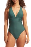 Seafolly Collective Crisscross One-piece Swimsuit In Evergreen