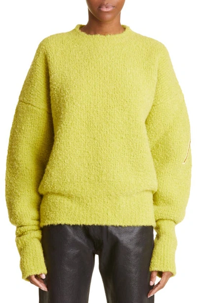 Attico Brand-patch Relaxed-fit Woven-knit Jumper In Green