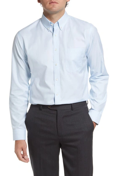Nordstrom Trim Fit Non-iron Solid Button-down Dress Shirt In Blue Falls - White R Oxf