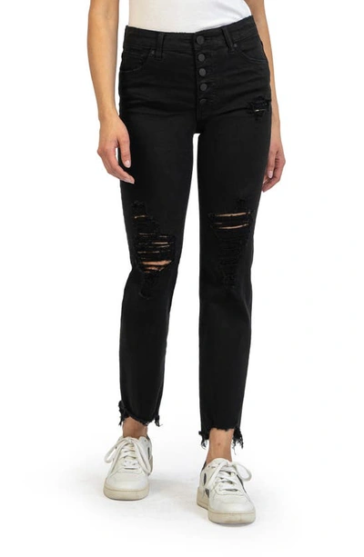 Kut From The Kloth Reese Fab Ab Exposed Button High Waist Raw Hem Straight Leg Jeans In Multi