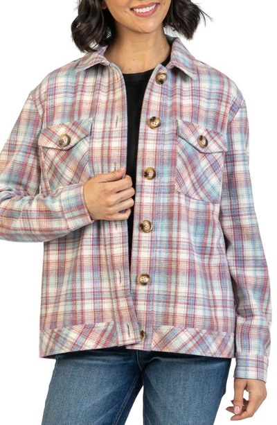 Kut From The Kloth Magnolia Plaid Shirt Jacket In Dusty Rose/ Blue