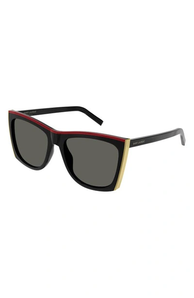 Saint Laurent Tricolor Square Acetate Sunglasses In Black