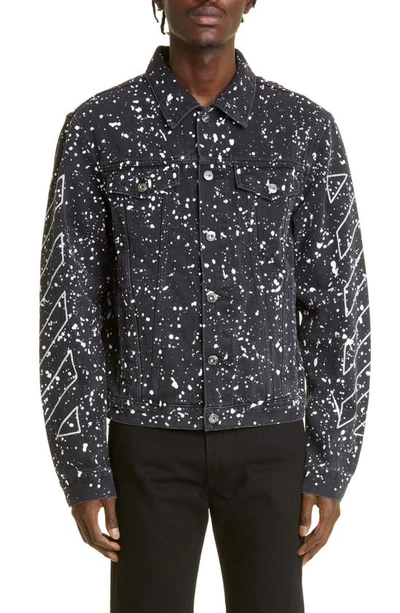 Off-white Paint Splattered Cotton Denim Jacket In Black White