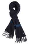 Loro Piana Fringed Striped Baby Cashmere Scarf In Blue