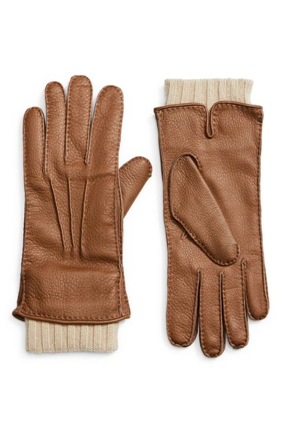Loro Piana Adler Deerskin Leather Gloves In E04n Dark Tobacco
