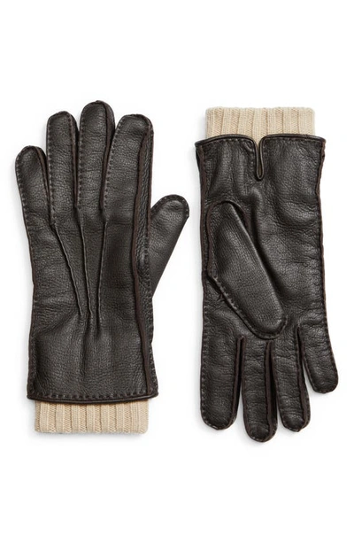 Loro Piana Adler Deerskin Leather Gloves In Very Dark Brown