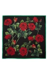 Dolce & Gabbana Flowers Square Silk Twill Scarf In Hn3vr Rose Rosse Fdo Nero