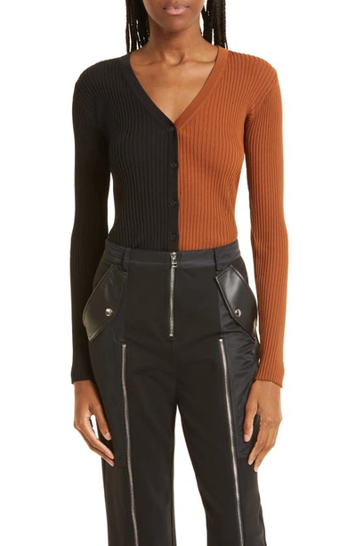 Staud Cargo Colorblock Rib Knit Cardigan In Tan/ Black