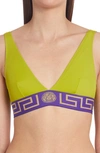 Versace Greca Border Triangle Bikini Top In Pale Avocado Purple