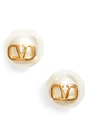 Valentino Garavani Vlogo Imitation Pearl Stud Earrings In Ivory/gold