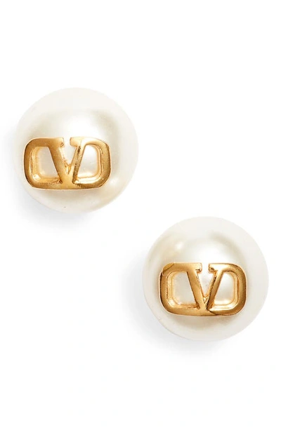 Valentino Garavani Signature Pearl Earrings Gold Hardware