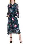 DONNA RICCO TIE WAIST LONG SLEEVE MIDI DRESS