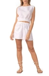 Elan Drawstring Linen Blend Cover-up Shorts In White
