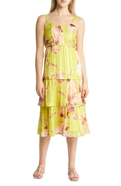 Btfl-life Oleander Pleated Tiered Dress In Bright Orchid