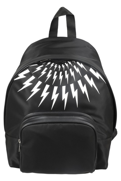 Neil Barrett Fair Isle Thunderbolt Nylon Twill + Leather City Backpack In Black White