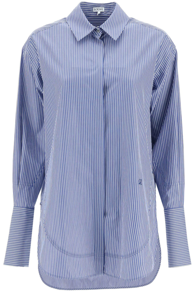 Loewe Elongated-cuff Striped Cotton-poplin Shirt In White,blue