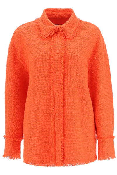 Msgm Fringed Tweed Overshirt In Orange