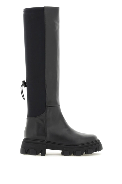 Gia Borghini Leather And Fabric Combat Boots In Black