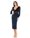 Mac Duggal Sequin Long Sleeve Body-con Midi Cocktail Dress In Midnight