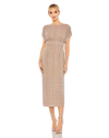 Mac Duggal Beaded Empire Waist Column Midi Cocktail Dress In Dark Mocha
