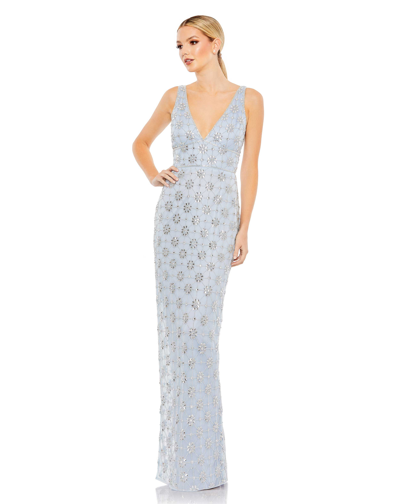 Mac Duggal Floral Embellished Sleeveless Column Gown In Powder Blue