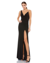 Mac Duggal Asymmetrical Pearl Strap V-neck Gown In Black