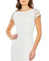 Mac Duggal Beaded Cap Sleeve Bateau Column Dress In White