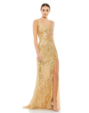 Mac Duggal Beaded Floral Sleeveless Gown In Gold