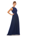 Mac Duggal Pleated High Neck Sleeveless A Line Gown In Midnight