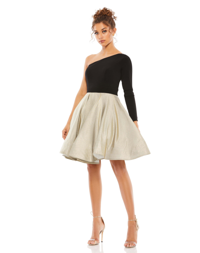 Ieena For Mac Duggal Black And Gold One Shoulder A-line Dress - Final Sale In Black / Gold