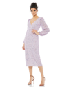 Mac Duggal Blouson Sleeve Sequined Surplice Midi Dress In Lavender