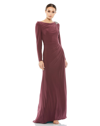 Mac Duggal Long-sleeve Draped Jersey Sheath Gown In Mauve