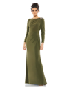 Mac Duggal Long-sleeve Draped Jersey Sheath Gown In Olive
