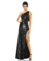 Mac Duggal Sequin One-shoulder Long Sleeve Column Gown In Black