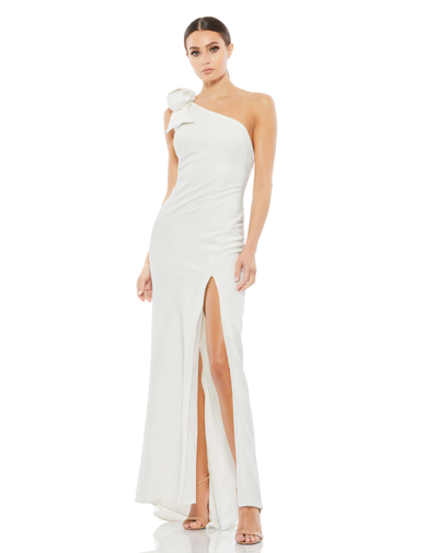 Ieena For Mac Duggal Bow One Shoulder Evening Gown In White
