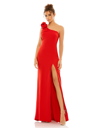 Ieena For Mac Duggal Bow One Shoulder Evening Gown In Red