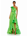 Mac Duggal Bow One Shoulder Ruffle Asymmetrical Hem Gown In Spring Green